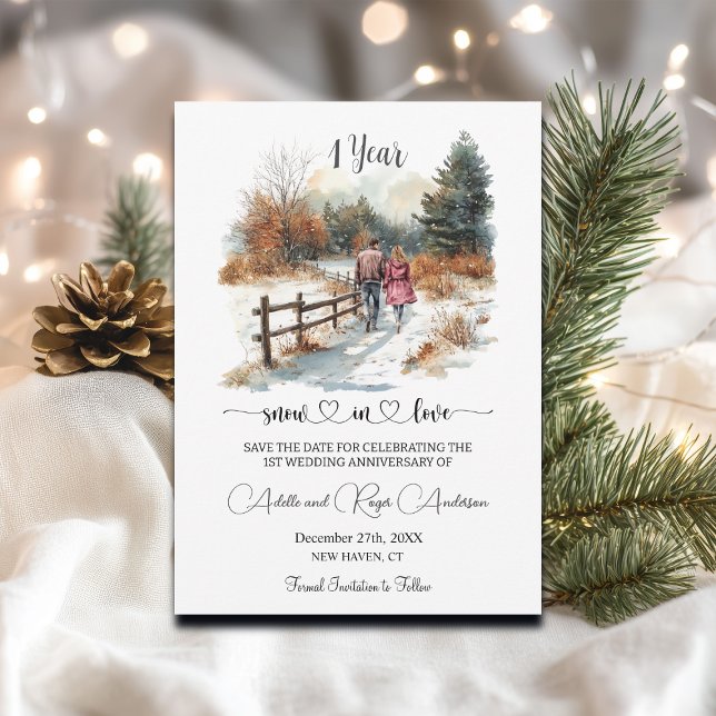 Save The Date 1st Wedding Anniversary Winter Landscape Romantic (Créateur téléchargé)