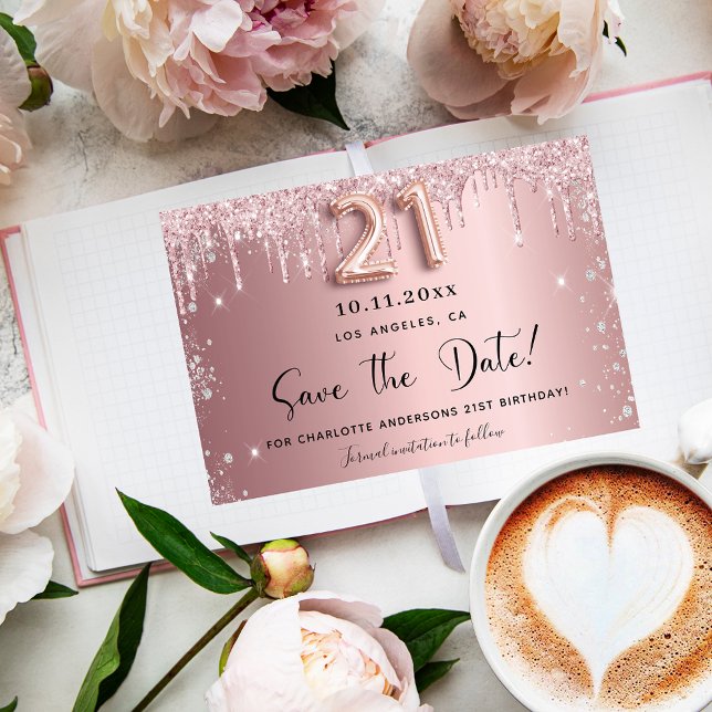Save The Date 21e anniversaire blush rose argent enregistrer la  (Créateur téléchargé)