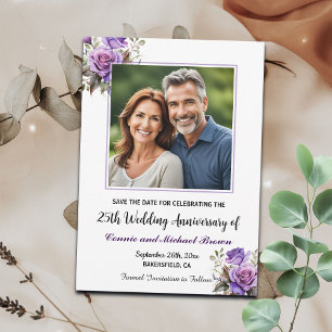 Save The Date 25e anniversaire du Mariage photo de Roses violets