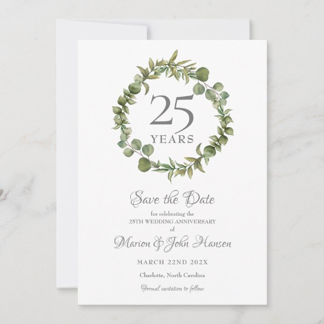 Save The Date 25e anniversaire Mariage Silver Garland (Devant)