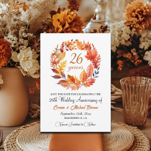 Save The Date 26e anniversaire de Mariage Élégant automne floral