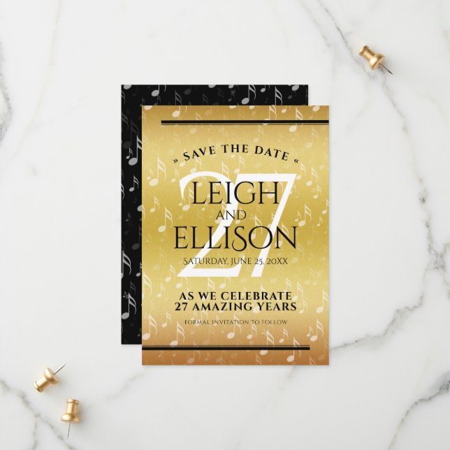 Save The Date 27e anniversaire du Mariage de musique (Devant/Arrière en situation)