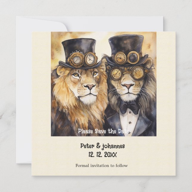 Save The Date 2 lions mâles steampunk Étape à franchir (Devant)