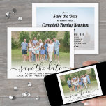 Save The Date 2 Photo Famille Reunion Party Moderne Élégant Scri<br><div class="desc">membres de la famille Invitation pour sauver la date pour un pique-nique de réunion, barbecue ou fête avec cette élégante invitation photo moderne 2. Tous les textes et les images sont faciles à customiser. (CONSEIL EN MATIÈRE DE PLACEMENT D'IMAGE : Une façon simple de centrer les photos comme vous voulez...</div>