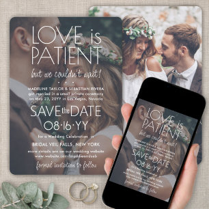 Save The Date 2 Photo Love is Patient Mariage Réception Blanc