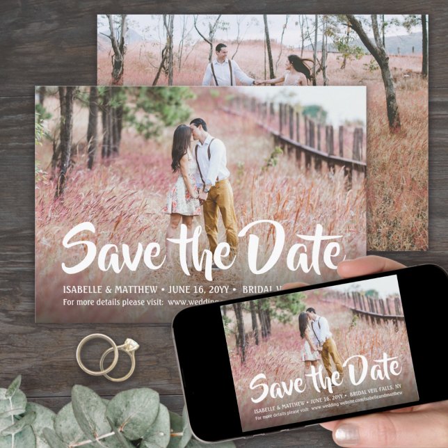 Save The Date 2 Photo Mariage Style Écriture Calligraphique Blan (Créateur téléchargé)