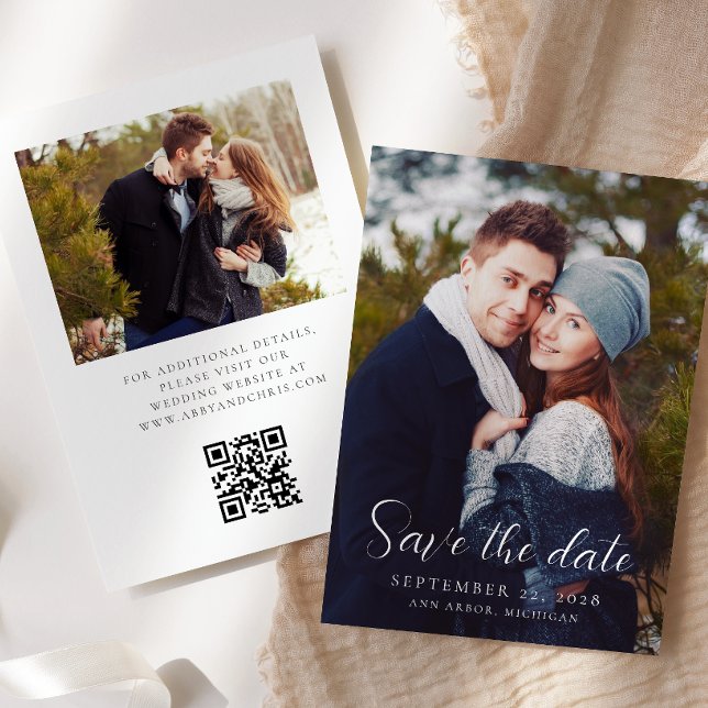 Save The Date 2-Photo Moderne Superposition de Code QR pour Mari (Créateur téléchargé)