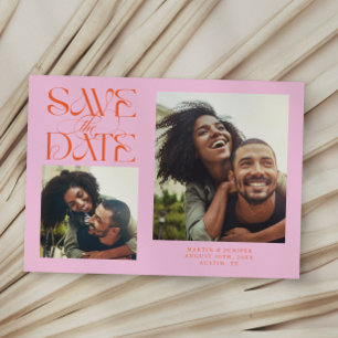 Save The Date 2 Photo Mystique Typographie Moderne Orange Rose