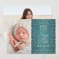 2 Photo Quinceanera Elegant Turquoise Blue Gold Pa