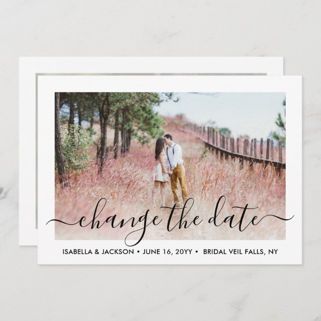 Save The Date 2 Photo Simple Script Mariage Postpone | Modifier  (Devant / Derrière)