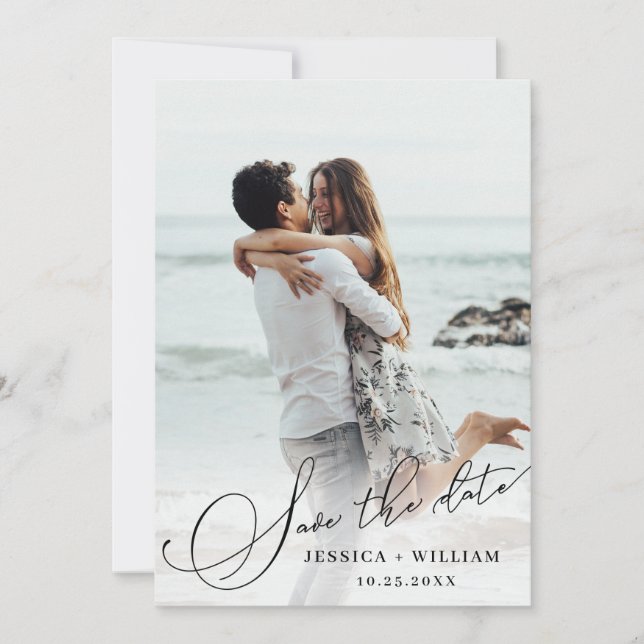 Save The Date 2 Photo Simply Elegant Mariage de calligraphie (Devant)