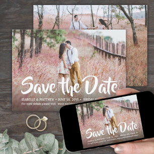 Save The Date 2 Photo Stylish White Calligraphie Script Mariage