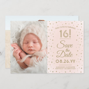 Save The Date 2 Photo Sweet 16 Anniversaire Blush Gold Enregistr