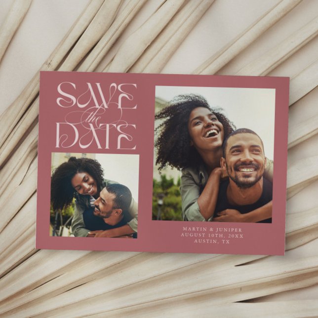 Save The Date 2 Photo Typographie Moderne Mystique Rose (Créateur téléchargé)