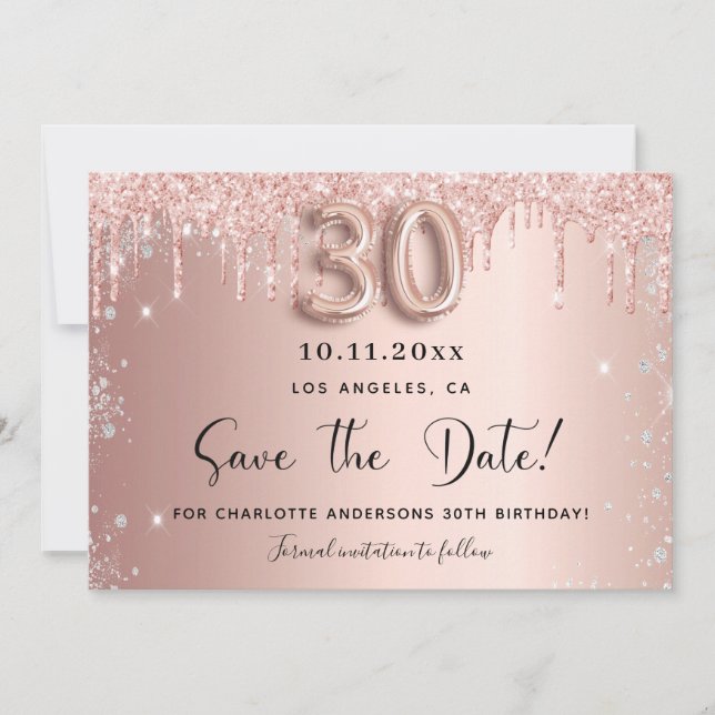 Save The Date 30e anniversaire blush or rose argent d'argent enr (Devant)