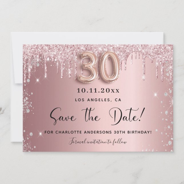 Save The Date 30e anniversaire blush rose argent enregistrer la  (Devant)