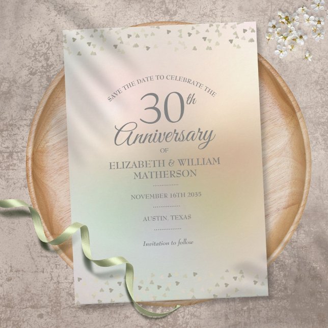 Save The Date 30e Anniversaire de Mariage Perle Coeurs Confettis (Créateur téléchargé)