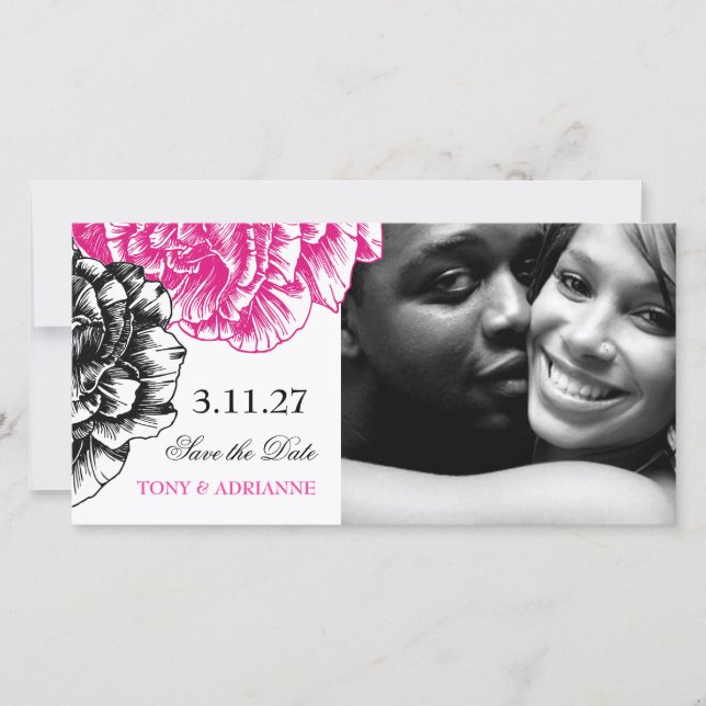 Save The Date 311-Le Plush Fleur - Rose & Noir Enregistrer la da (Devant)