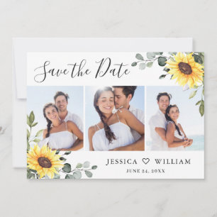 Save The Date 3 Photo Aquarelle Tournesols Eucalyptus Mariage