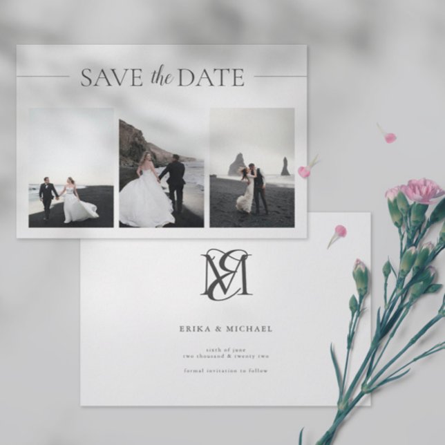 Save The Date 3 Photos Élégant Mariage Classique Enregistrer La  (Créateur téléchargé)