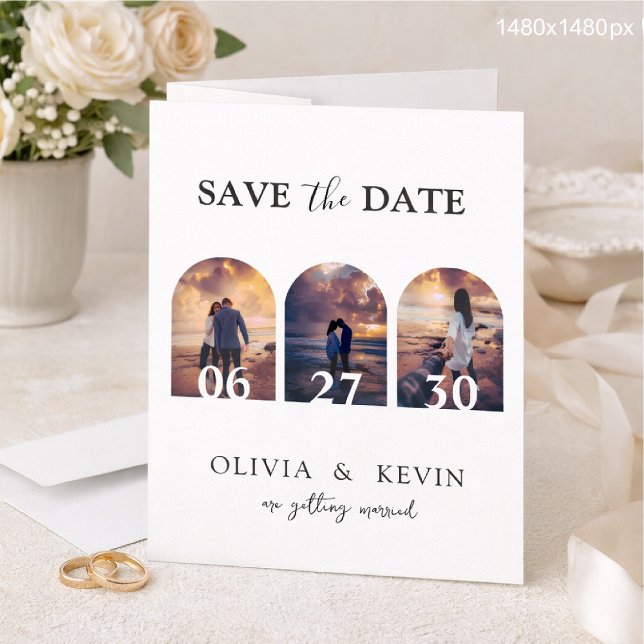 Save The Date 3 Photos Mariage Classique Élégant (Créateur téléchargé)