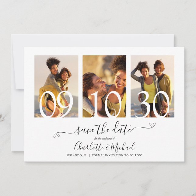 Save The Date 3 Script de signature de collage de photos Mariage (Devant)