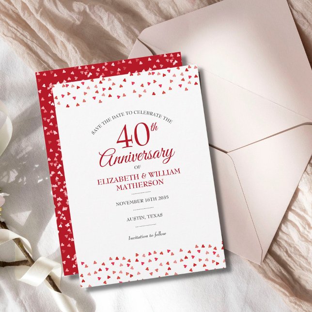 Save The Date 40e Anniversaire de Mariage Cœurs d'Amour Rubis (Créateur téléchargé)