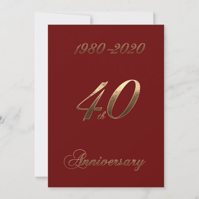 Save The Date 40e anniversaire de mariage Jubilé 2020 Élégant Ro (Devant)