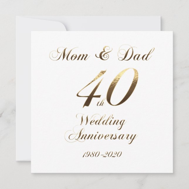 Save The Date 40e anniversaire de mariage Parents 2020 Élégant (Devant)