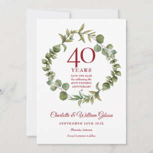 Save The Date 40e anniversaire de mariage rubis Woodland Greener