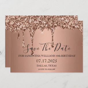 Save The Date 40e anniversaire Rose Gold Sparkle Parties scintil