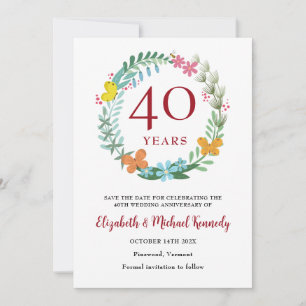 Save The Date 40e anniversaire Ruby Floral Wreath