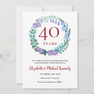 Save The Date 40e anniversaire Ruby Floral Wreath