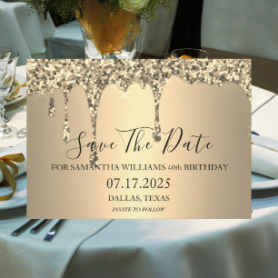 Save The Date 40e anniversaire Soirée Gold Sparkle Parties scint