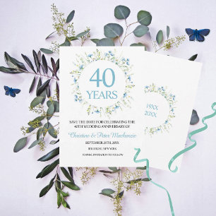 Save The Date 40e mariage Fleurs sauvages bleues Anniversaire