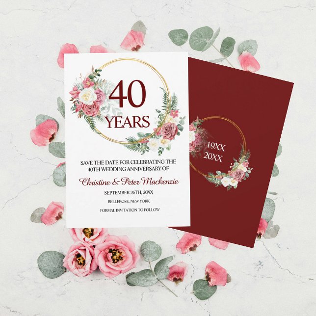 Save The Date 40th Wedding Ruby Roses Anniversary (Créateur téléchargé)
