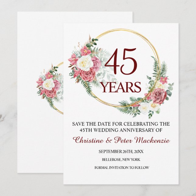 Save The Date 45e anniversaire du Mariage Sapphire (Devant / Derrière)