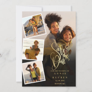 Save The Date 4 Photo Collage Mariage Gold Script