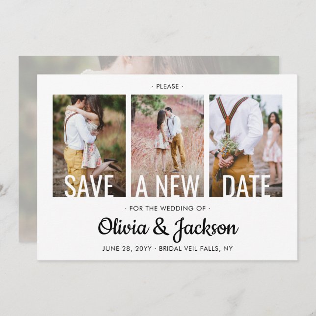Save The Date 4 Photo Simple Moderne Mariage Remplacement Change (Devant / Derrière)