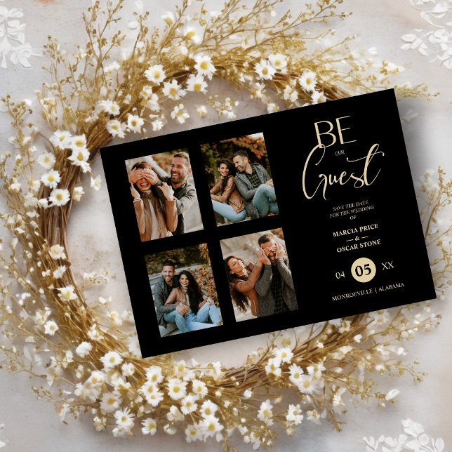 Save The Date 4 Photos Be our Guest Black Wedding Fancy (4 Photos Be our Guest Black Wedding Fancy Save the Dates Cards with Envelope. )