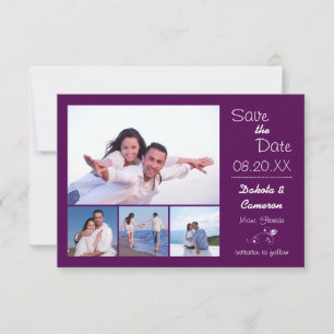 Save The Date 4 Photos Collage Eggplant - 3x5 Enregistrer la dat