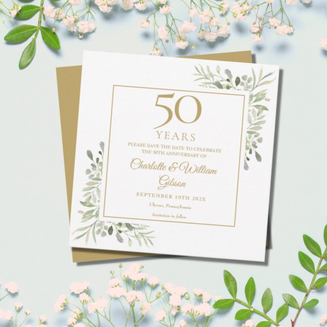 Save The Date 50e anniversaire de mariage carré de verdure (Créateur téléchargé)