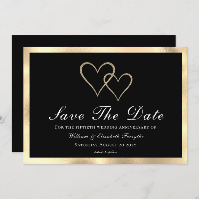 Save The Date 50e Anniversaire de Mariage Cœurs d'Or (Devant / Derrière)