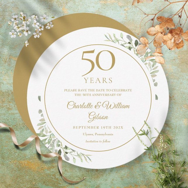 Save The Date 50e anniversaire de mariage de verdure circulaire (Créateur téléchargé)