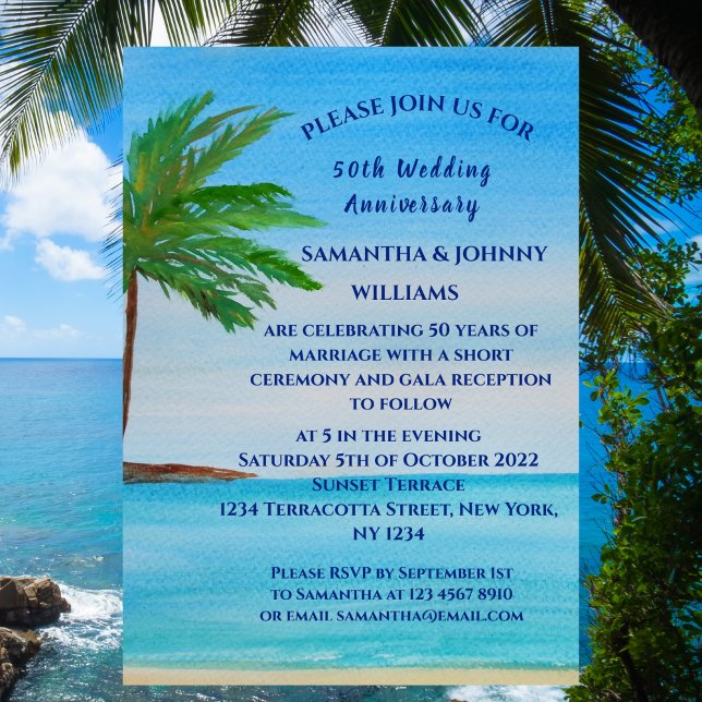 Save The Date 50e anniversaire de mariage Plage tropicale Côtièr (Créateur téléchargé)