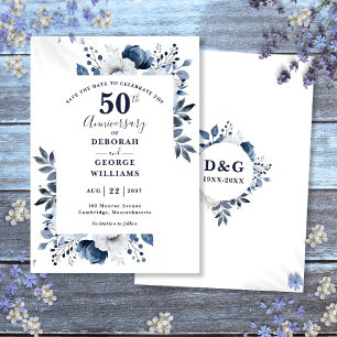 Save The Date 50e anniversaire du Mariage Floral bleu Enregistre