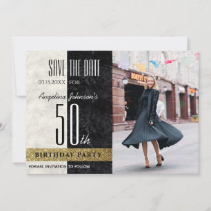 Save The Date 50e anniversaire Elegant Gold Black and White Phot