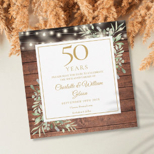 Save The Date 50e anniversaire Foliage Rustique Lumières en bois