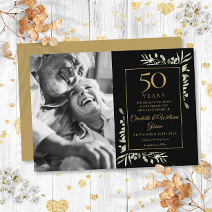 Save The Date 50e anniversaire Mariage de verdure Black Gold Pho