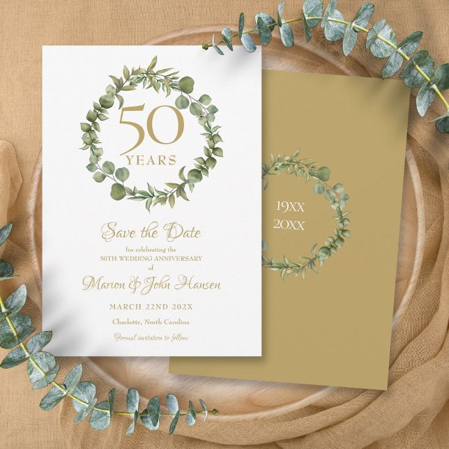 Save The Date 50e Anniversaire Mariage d'or Garland (50th Golden Wedding Anniversary Greenery Garland Save The Date)